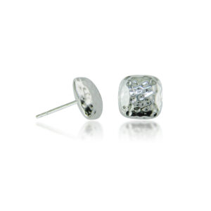 Small Silver Square Hammered Stud Earrings