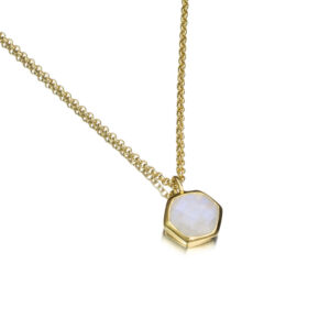 Crystal Gemstone Faceted Hexagon Style Pendants With Gold Finish