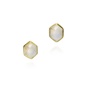 Hexagonal Rainbow Moonstone Earrings in Gold Vermeil